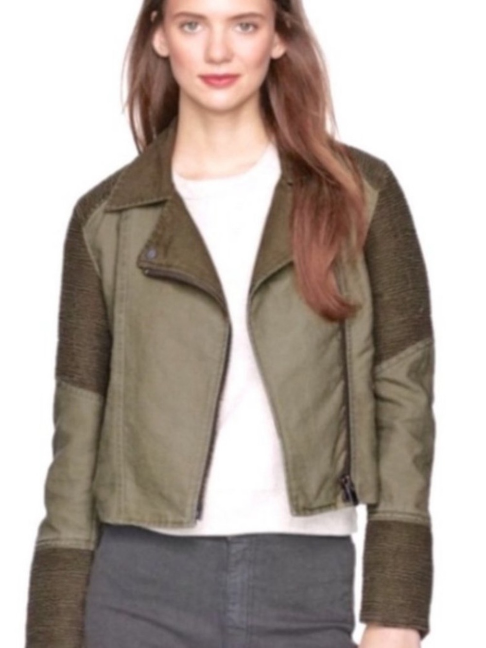 Aritzia Wilfred Free | Women’s Green Two-Tone Alana Crop Utility Moto Jacket S